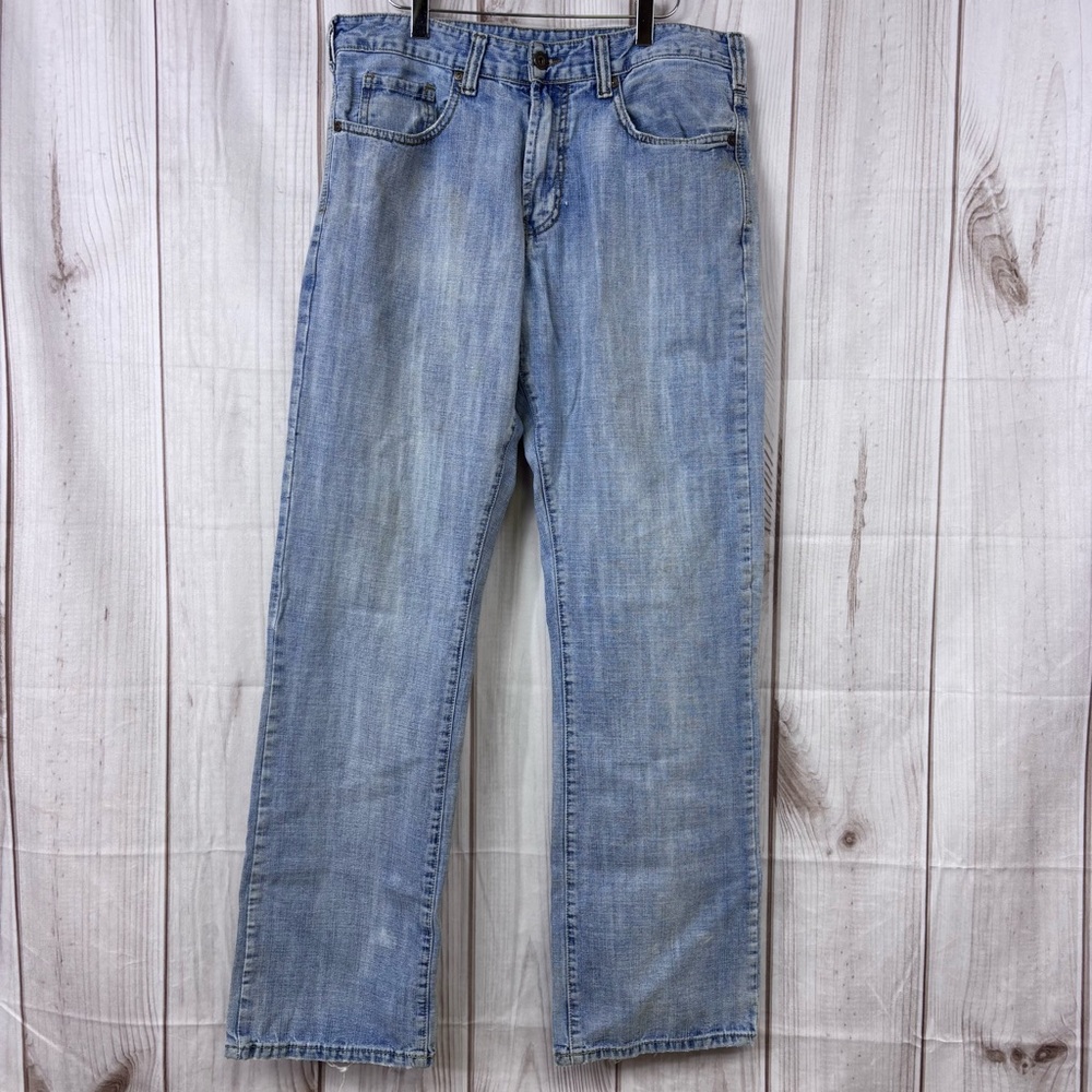 Flypaper Jeans Mens Light Wash Straight Leg Embroidered Skater Blue Size 32x34